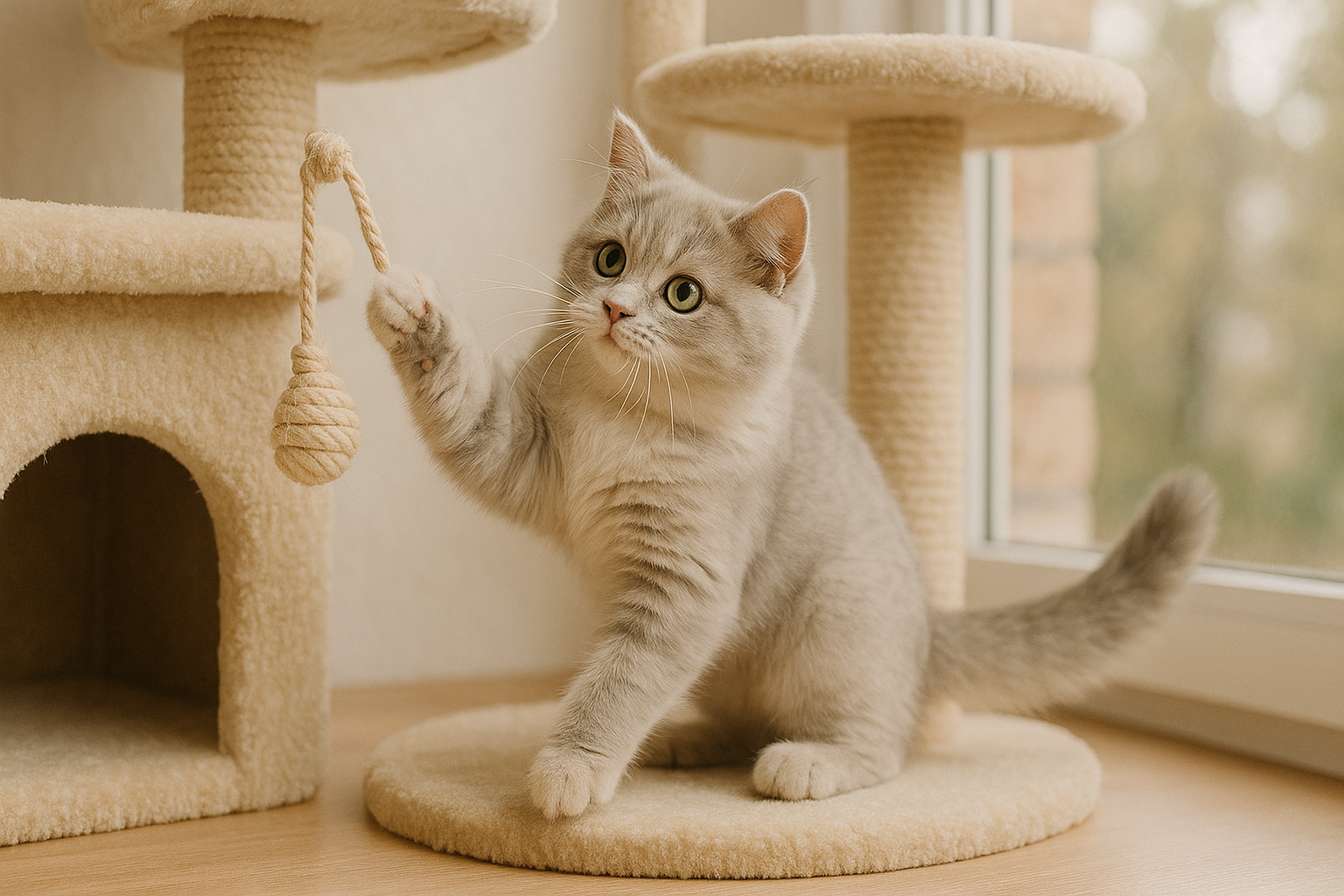 캣타워에서 노는 고양이