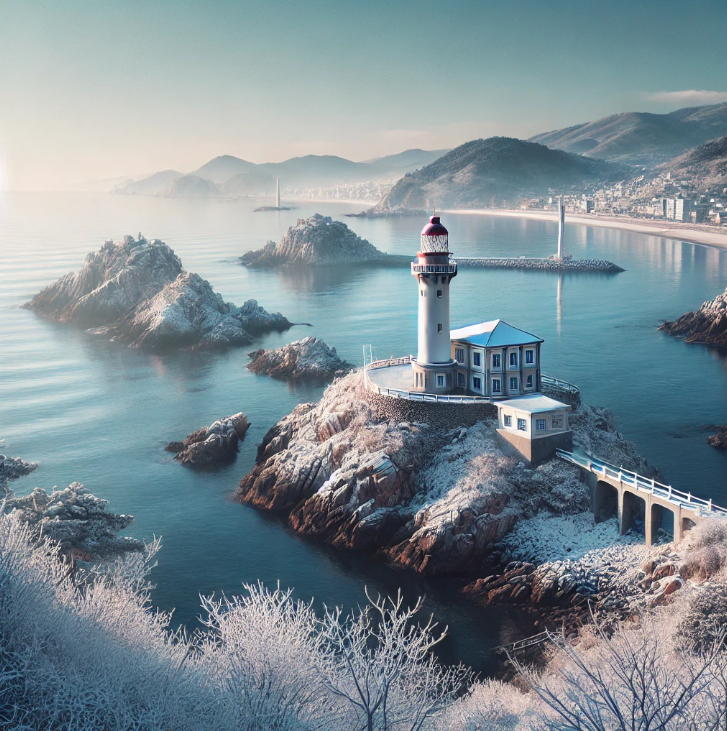 태종대 등대와 전망대의 겨울 풍경을 표현한 이미지