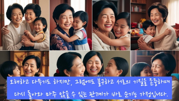 오해하고 다투기도 하지만, 그럼에도 불구하고 서로의 기질을 존중하며 다시 돌아와 마주 앉을 수 있는 관계가 바로 순기능 가정입니다에 관한 사진입니다