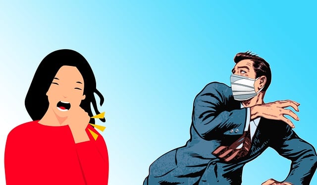 기침한는 여자와 두려워하는 남자