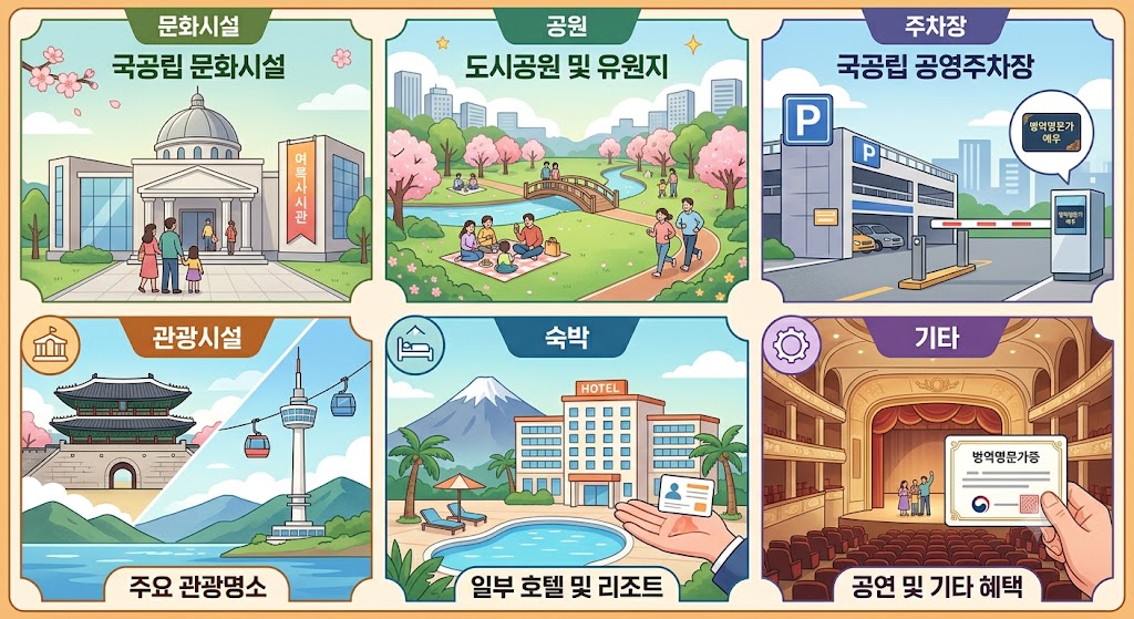 문화시설&middot;공원&middot;주차장&middot;관광시설을 상징하는 콜라주형 장면