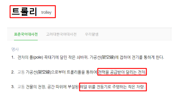 트롤리의 사전적 정의