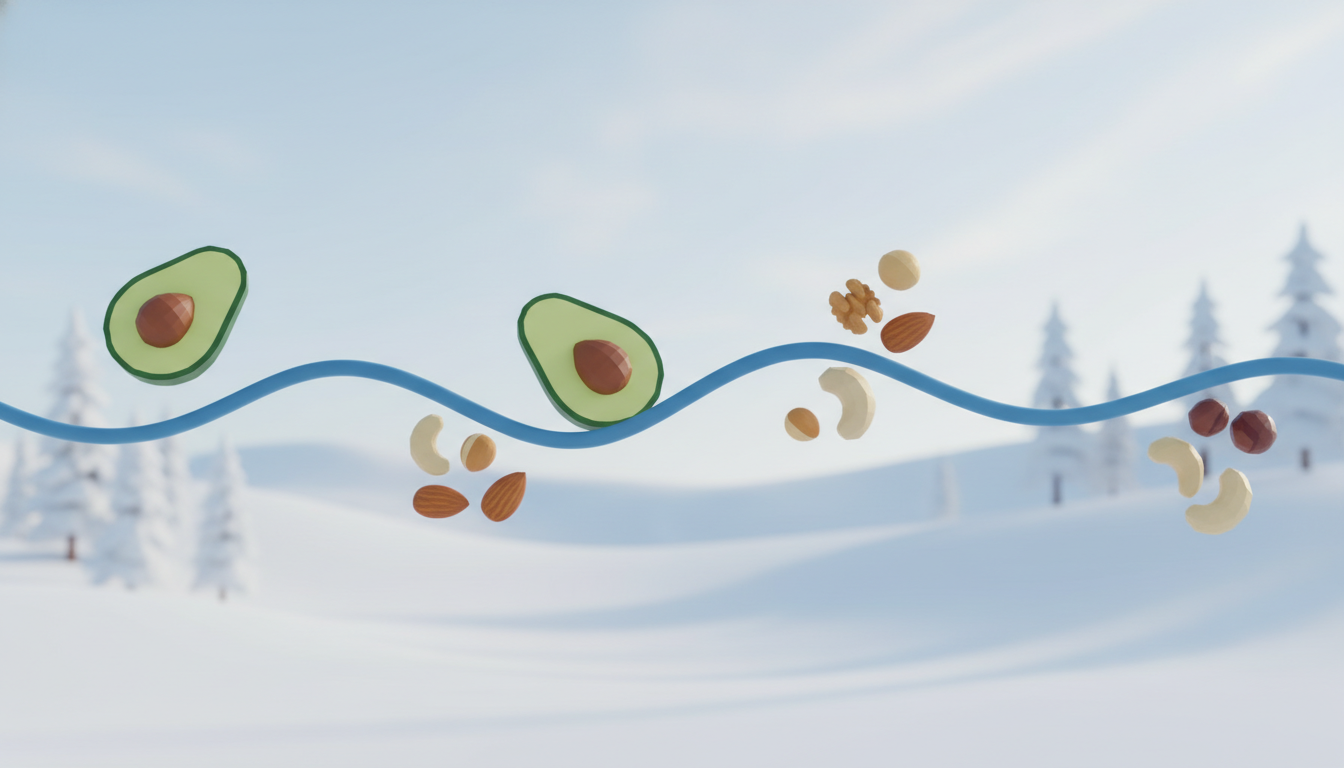 안정적인 혈당 수치를 상징하는 그래픽과 건강한 음식 아이콘 일러스트