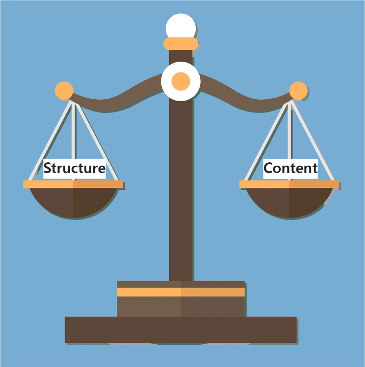 구조와 내용을 저울로 비교한 균형 이미지