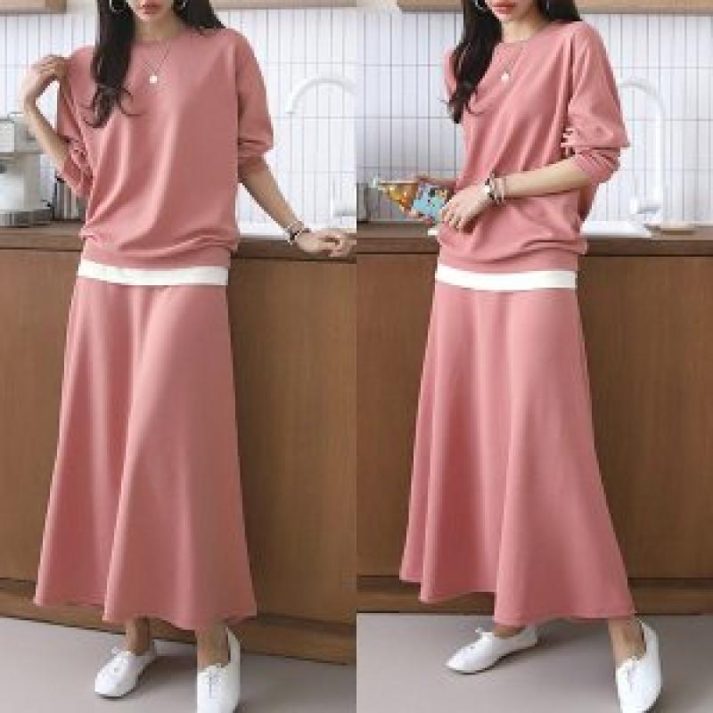 쉬즈미스 쉬즈미 맨투맨 레이어드 롱치마 트레이닝 세트 TRS-1439