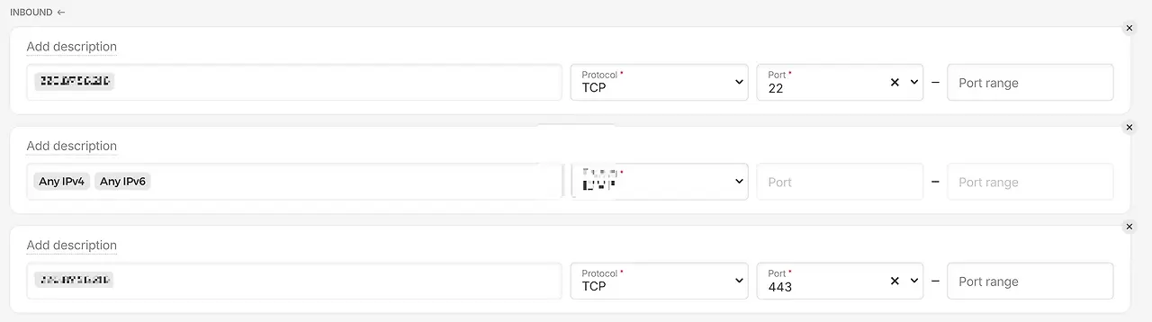 Hetzner 방화벽 443 포트 추가 화면