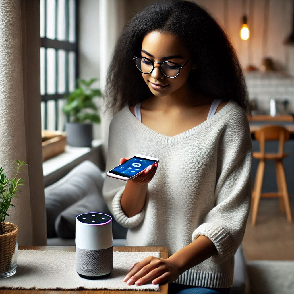 스마트 기기를 조작하고 있는 여성의 모습