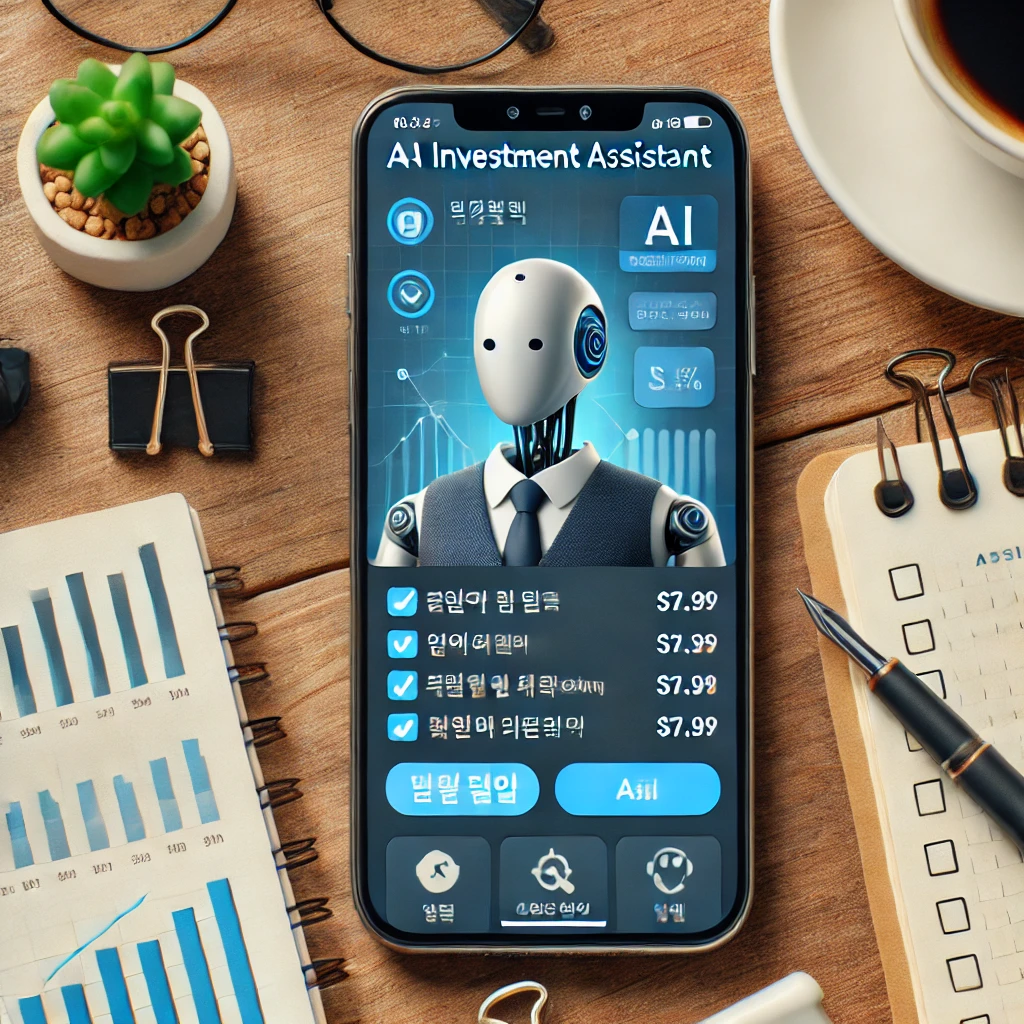 AI 투자 앱 화면과 체크리스트를 보여주는 장면