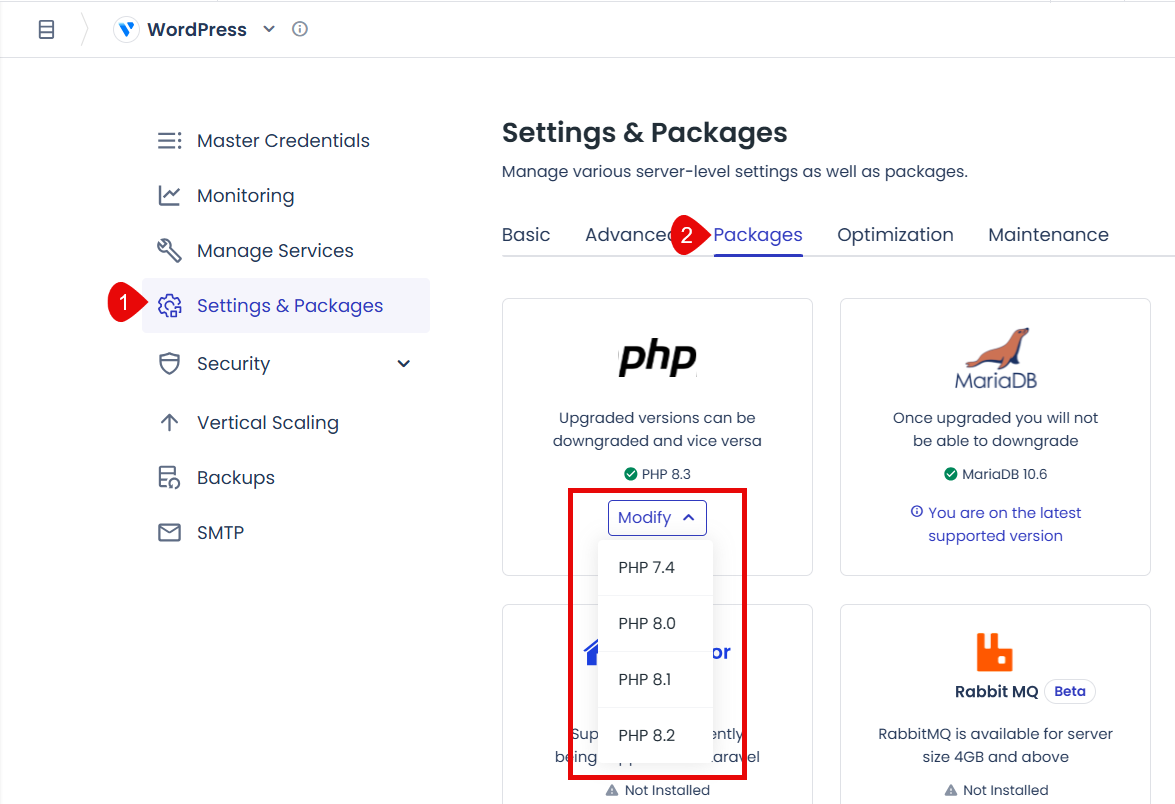 클라우드웨이즈 서버 PHP 버전 변경이 되지 않는 경우