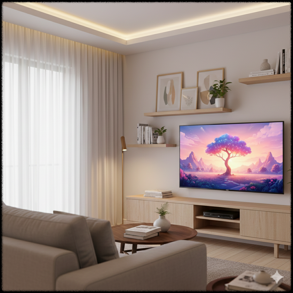 스트리밍 콘텐츠를 시청하는 거실의 모습