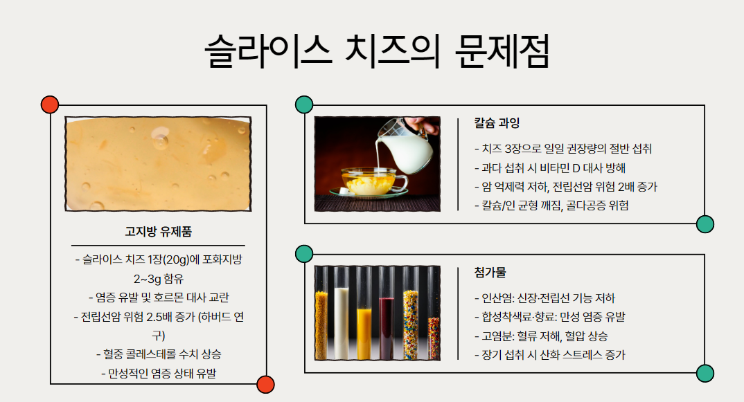 문제점: 고지방, 칼슘, 첨가물