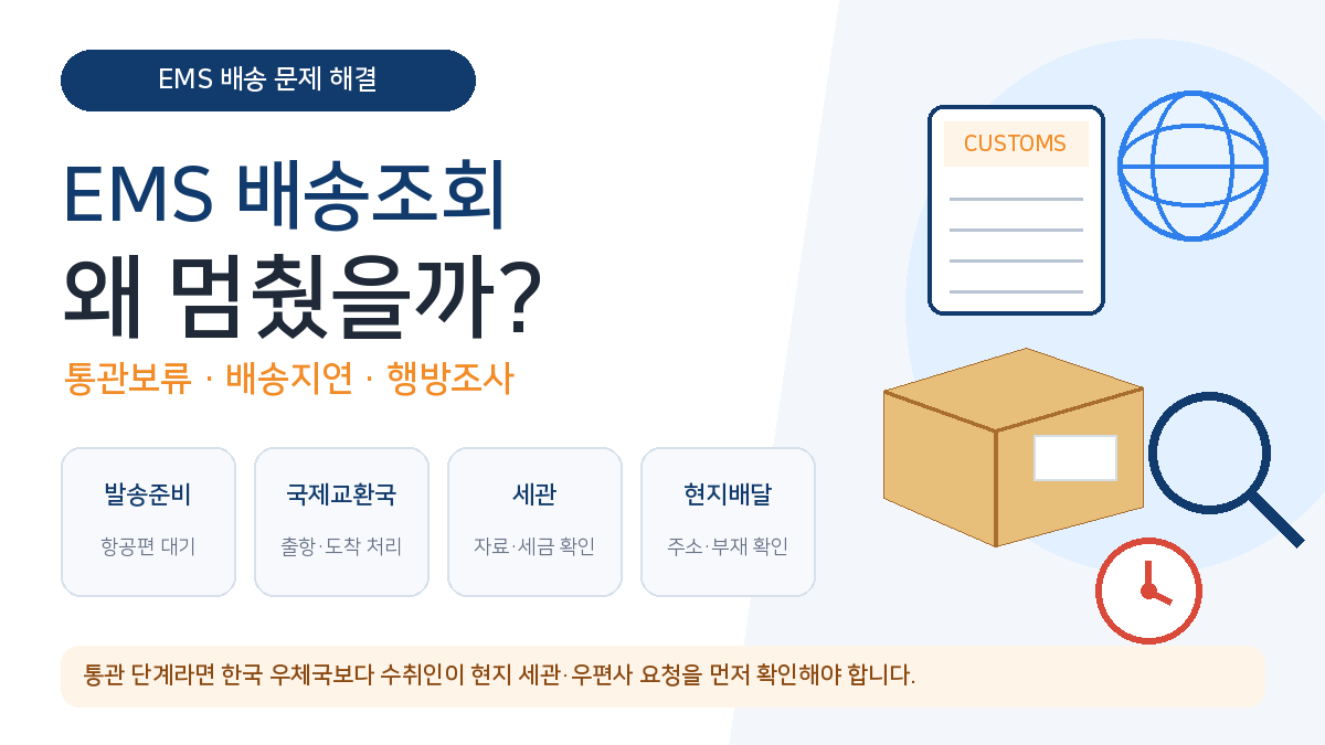 EMS 배송조회 멈춤 통관보류 배송지연 행방조사