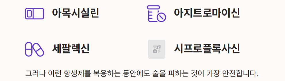 아목시실린, 아지트로마이신, 세팔렉신, 시프로플록사신
