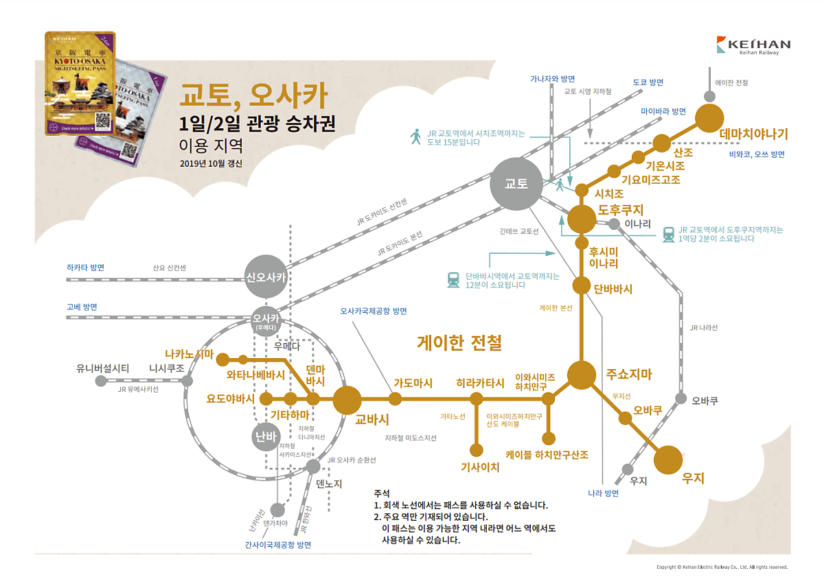 일본 오사카 교통패스 주유패스 가격 금액 노선