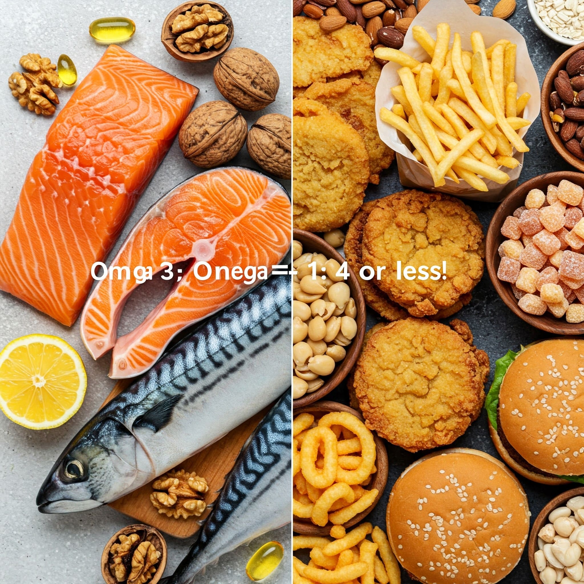 오메가-3와 오메가-6 균형 강조 + 식품 예시 제공 / 시각화 방식: 인포그래픽 스타일 / 톤: 밝고 신뢰감 있는 건강 매거진 느낌