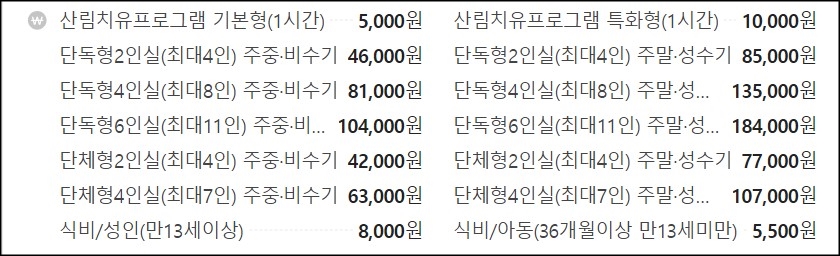 국립-산림-치유원-이용-가격