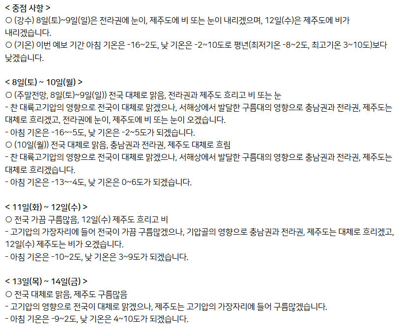 전국주간날씨 예보