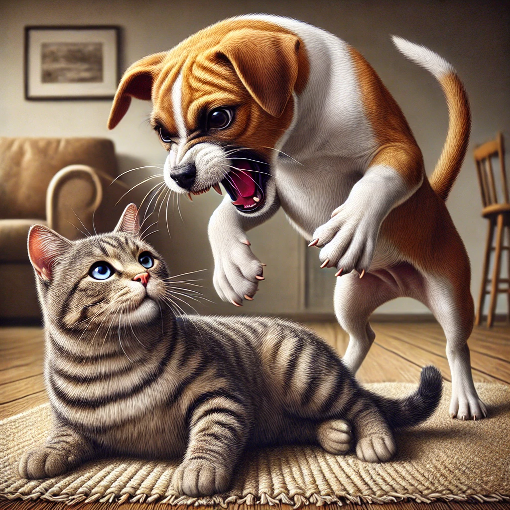 싸우는 강아지와 고양이 그림