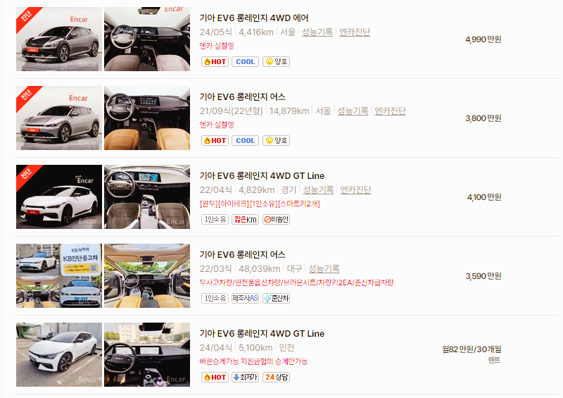 기아 EV6 중고차 가격 시세표 24년10월