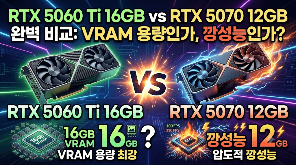 RTX 5060 Ti 16GB vs RTX 5070 12GB 완벽 비교: VRAM 용량인가, 깡성능인가?