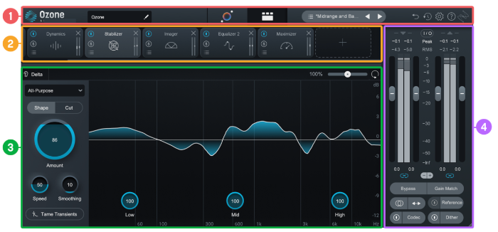 오존 10, Ozone 10 인터페이스(Navigating the Plug-in Interface)