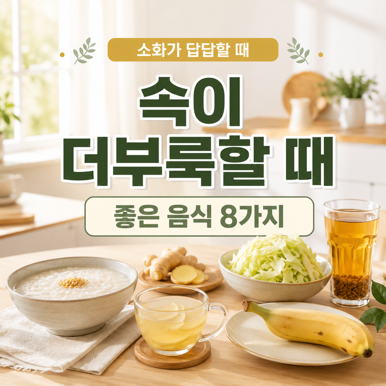 속이 더부룩할 때 좋은 음식을 소개하는 텍스트 강조형 건강 블로그 썸네일