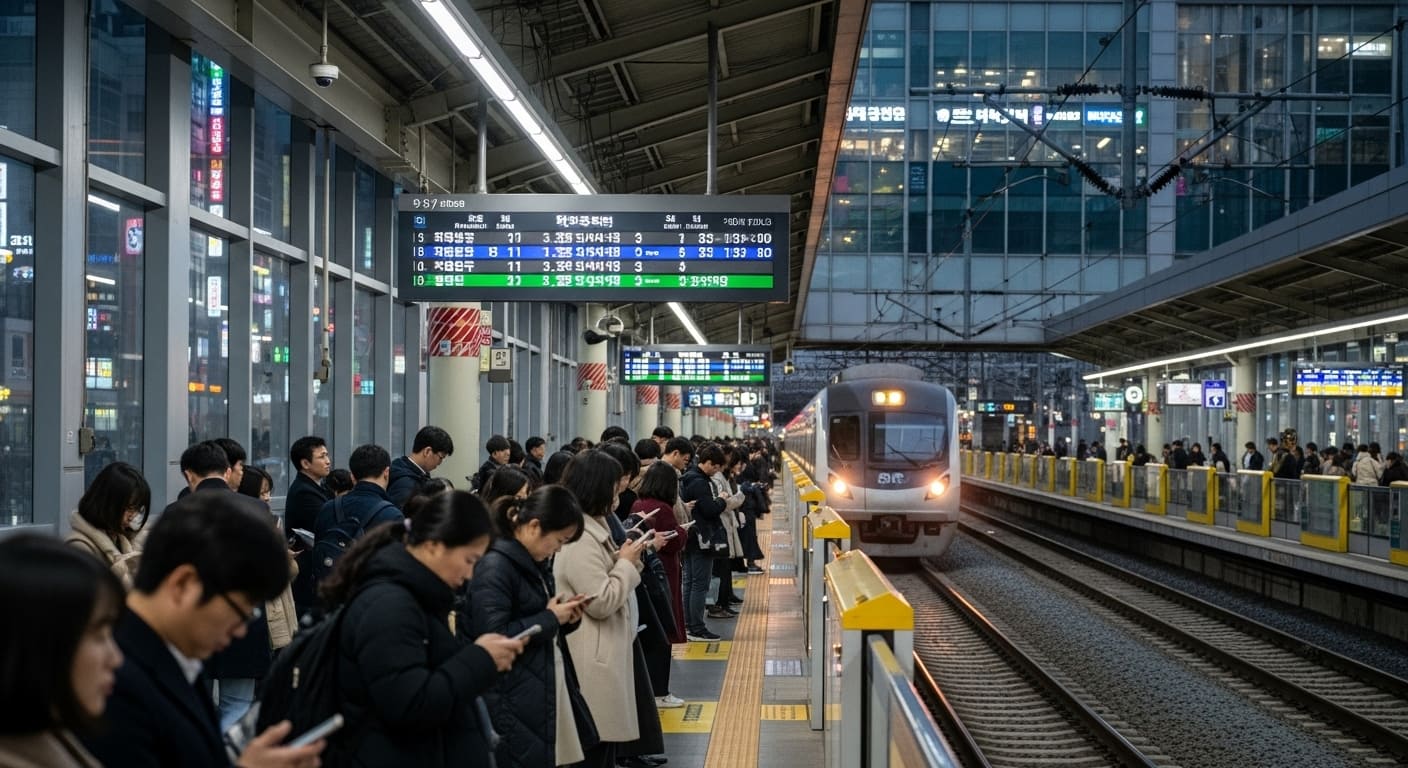 추석 귀성객으로 붐비는 기차역 대합실