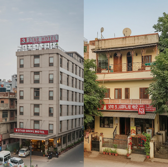 호텔과 게스트하우스 모습