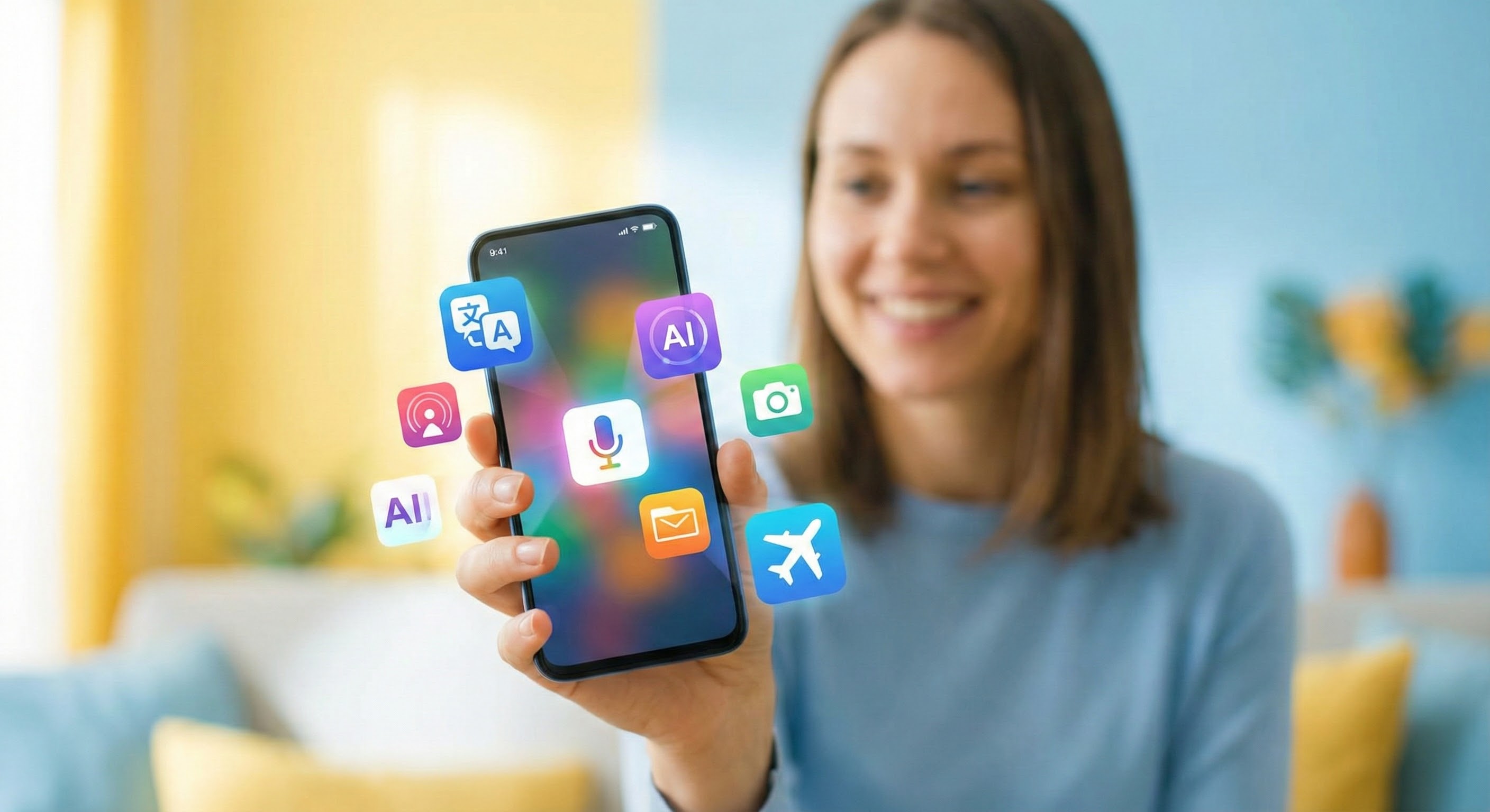 스마트폰으로 다양한 무료 AI 앱을 사용하여 생활의 편리함을 누리는 모습