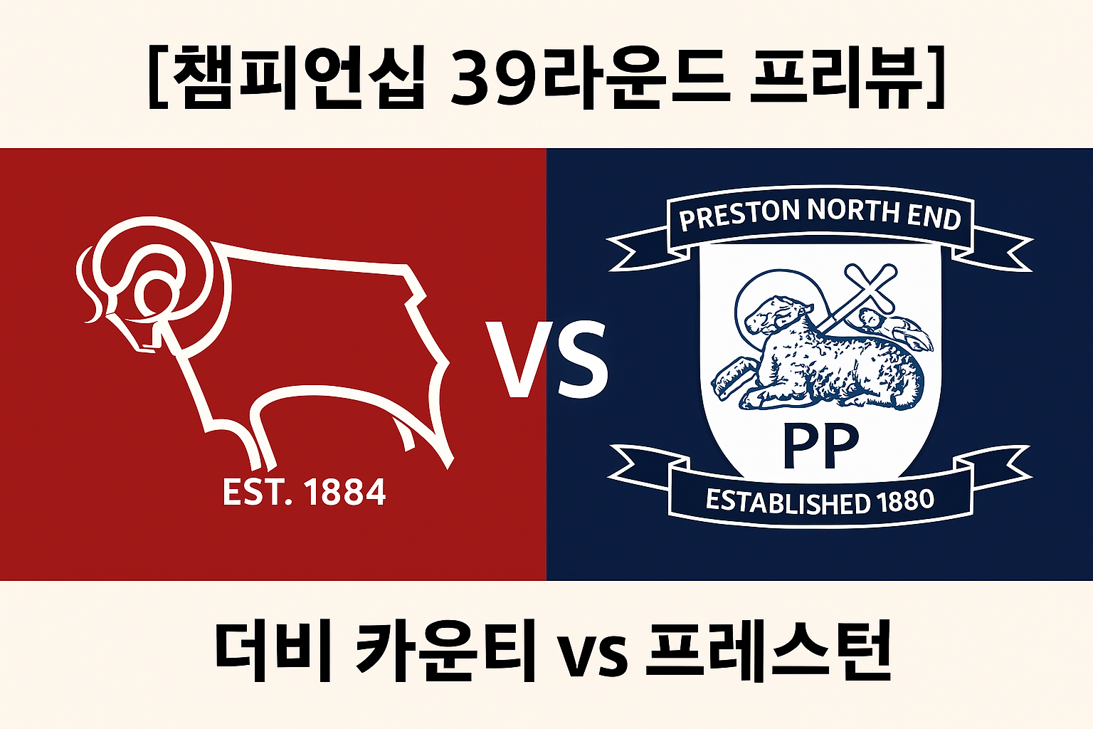 [챔피언십 39라운드 프리뷰] 더비 카운티 vs 프레스턴 - 라인업, 통계, 부상자, 예측 총정리