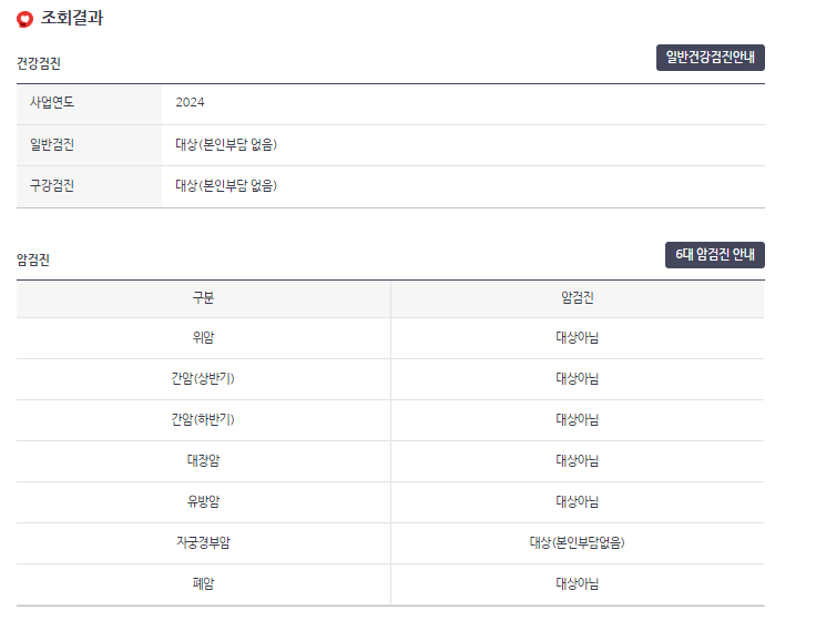 건강검진 대상자 조회결과