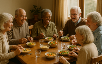 시니어들이 즐겁게 식사하는 모습