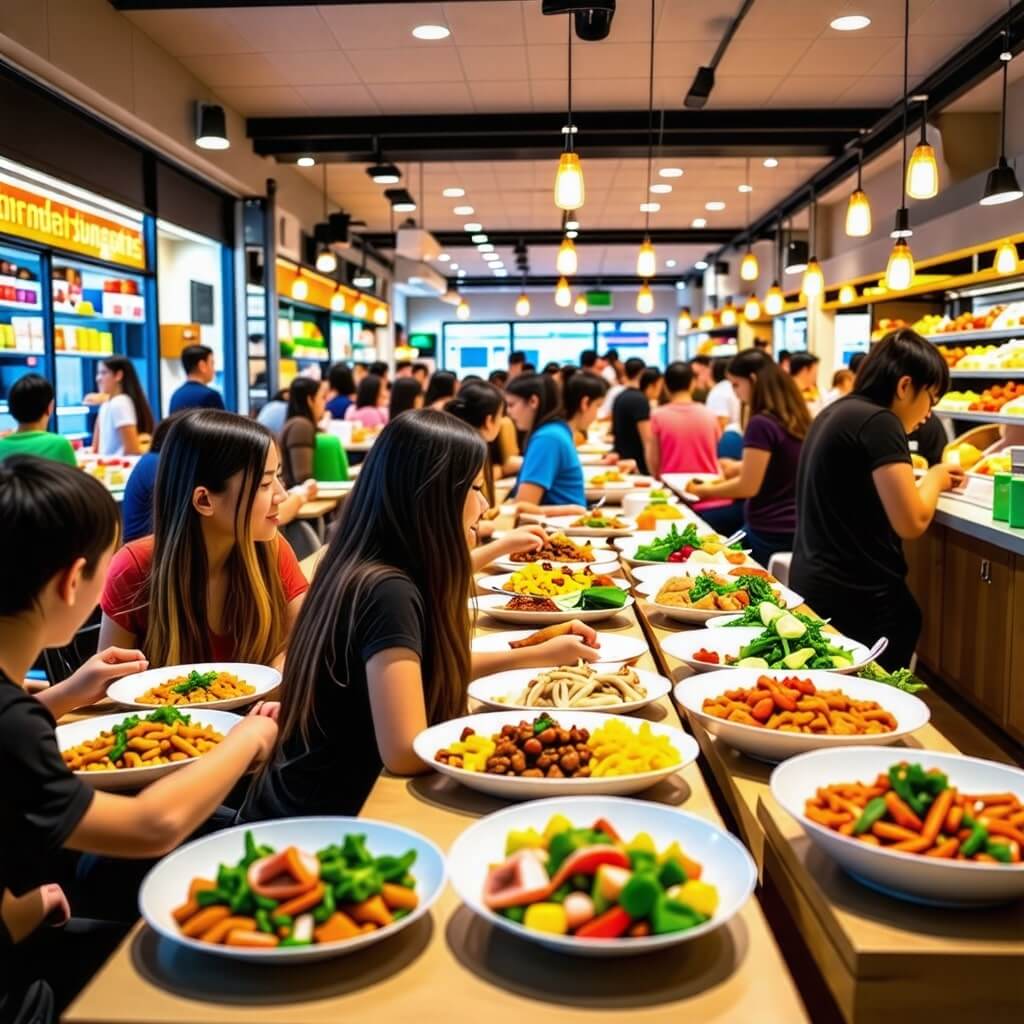 손님들로 북적이는 식당&amp;#44; 제품을 진열하고 판매하는 가게&amp;#44; 활기 넘치는 작업 현장