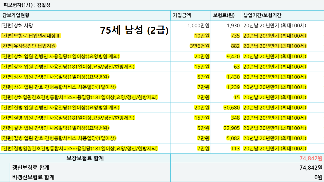 75세 간병인보험