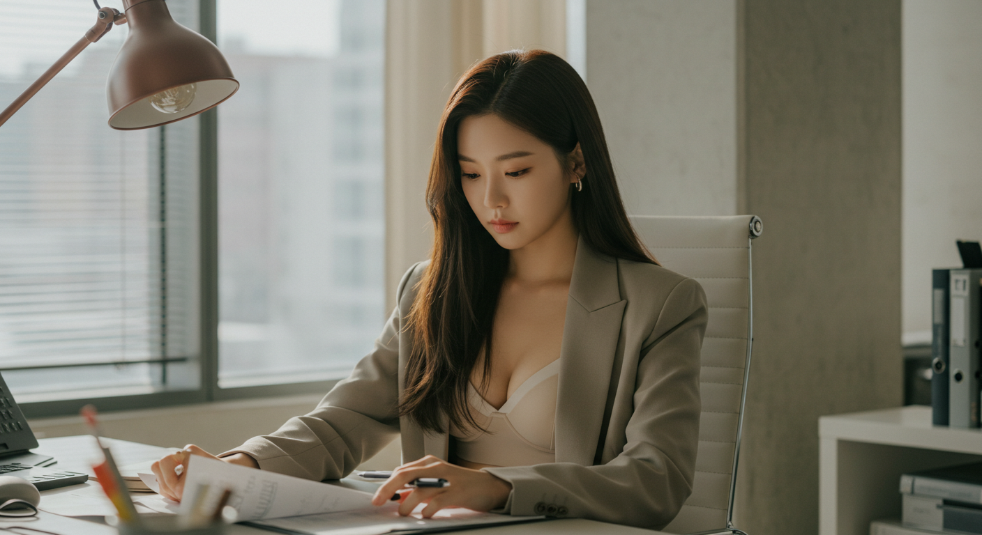 사무실에서 열심히 일하는 여성