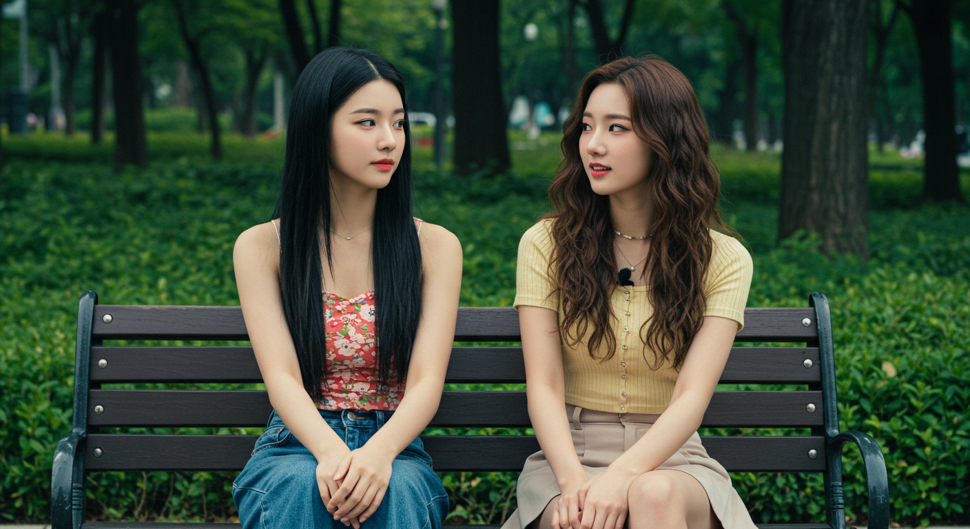 공원에서 기다리는 여성들