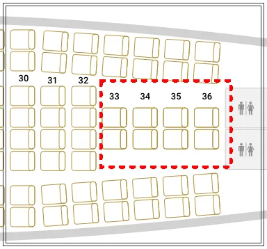 티웨이항공-a330-200-이코노미-33열에서-36열-좌석배치도-화장실-위치-포함