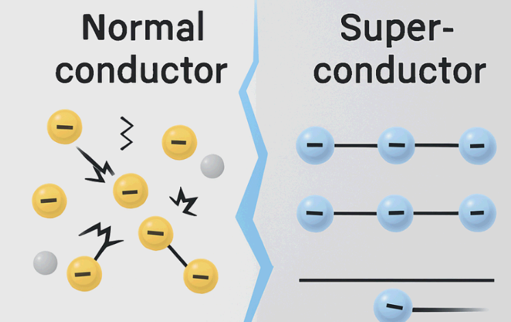 초전도체와 일반 금속의 차이점. 쿠퍼쌍 생성.