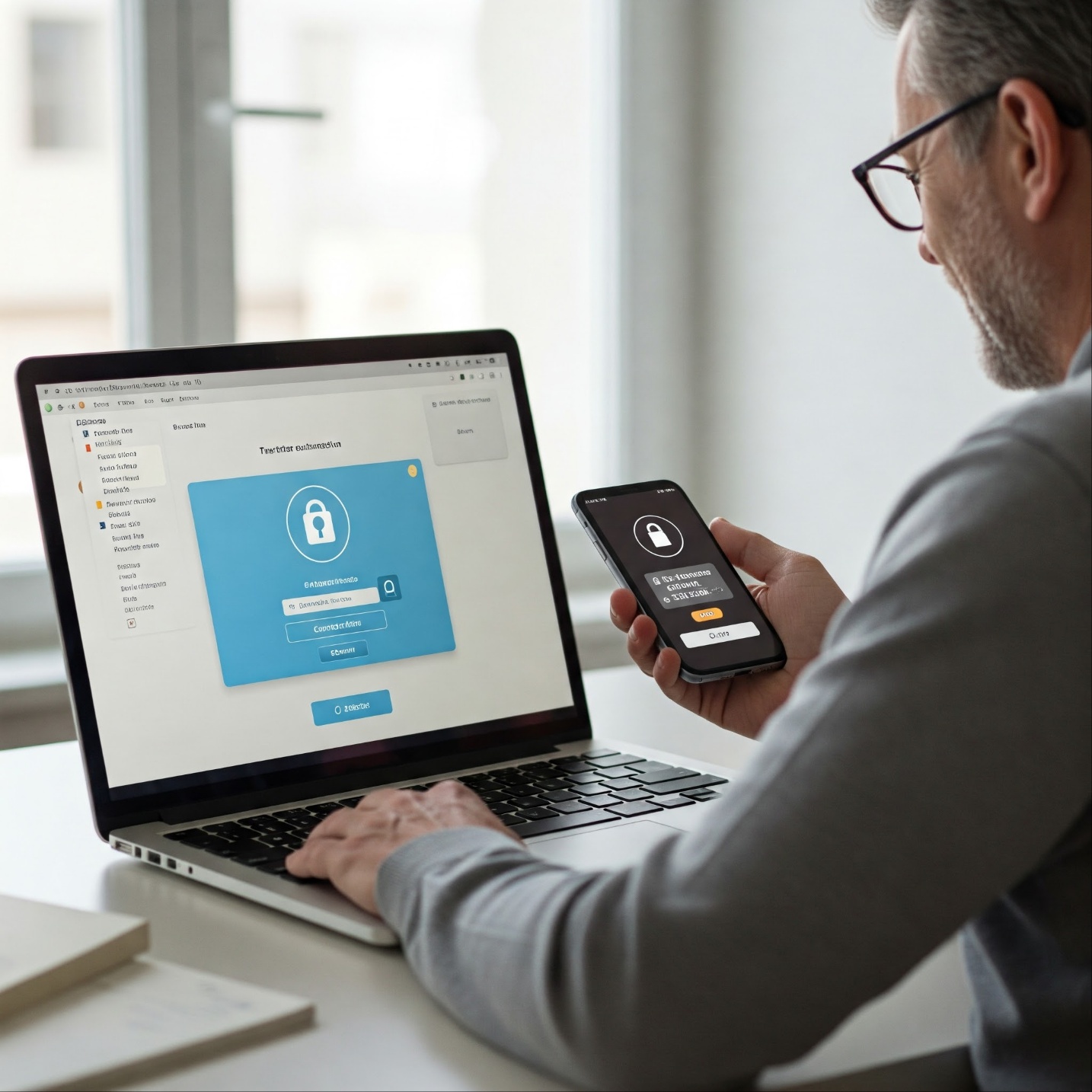 2단계 인증을 사용하여 계정을 안전하게 보호하는 사용자의 모습.