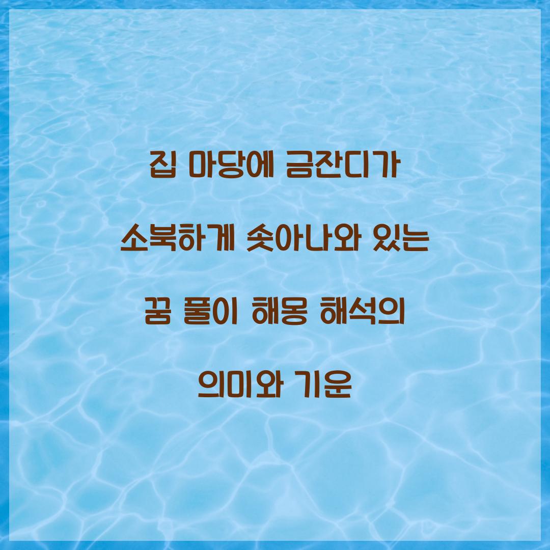 집 마당에 금잔디가 소북하게 솟아나와 있는 꿈 풀이 해몽 해석