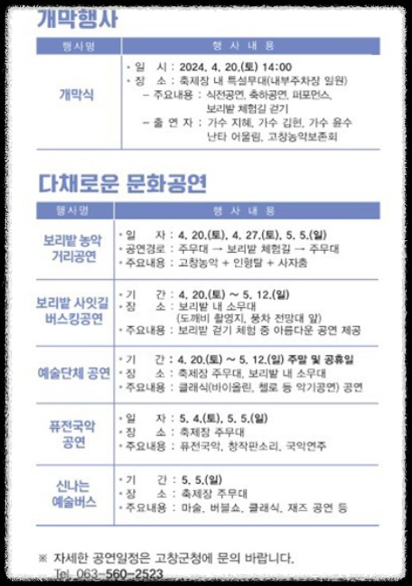 초록물결 음악노트 고창 청보리밭 축제여는 고창청보리밭축제위원회