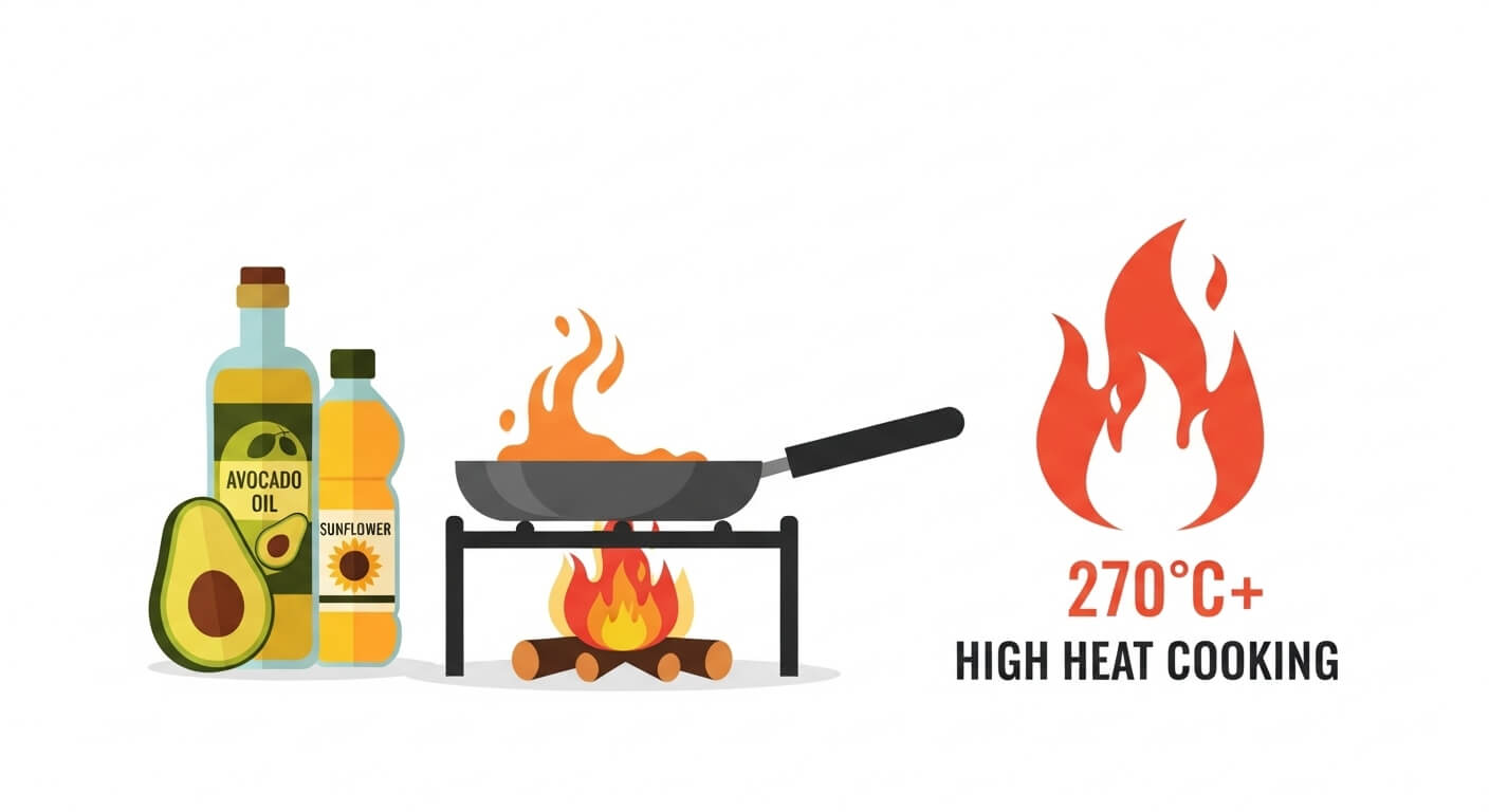 고온 조리에 적합한 오일 – 발연점 220℃ 이상