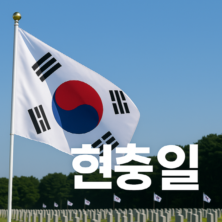 현충일 행사 중 태극기