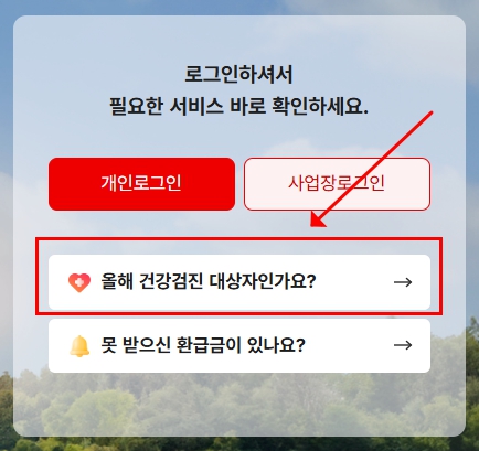 건강검진 대상자 모바일로 확인 화면 예시
