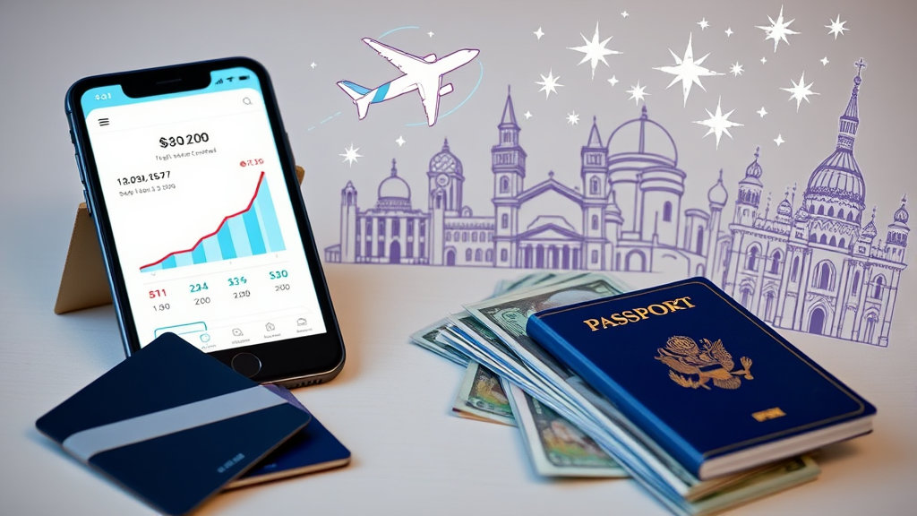 밝게 빛나는 스마트폰/태블릿 화면에 항공권 가격 비교 그래프