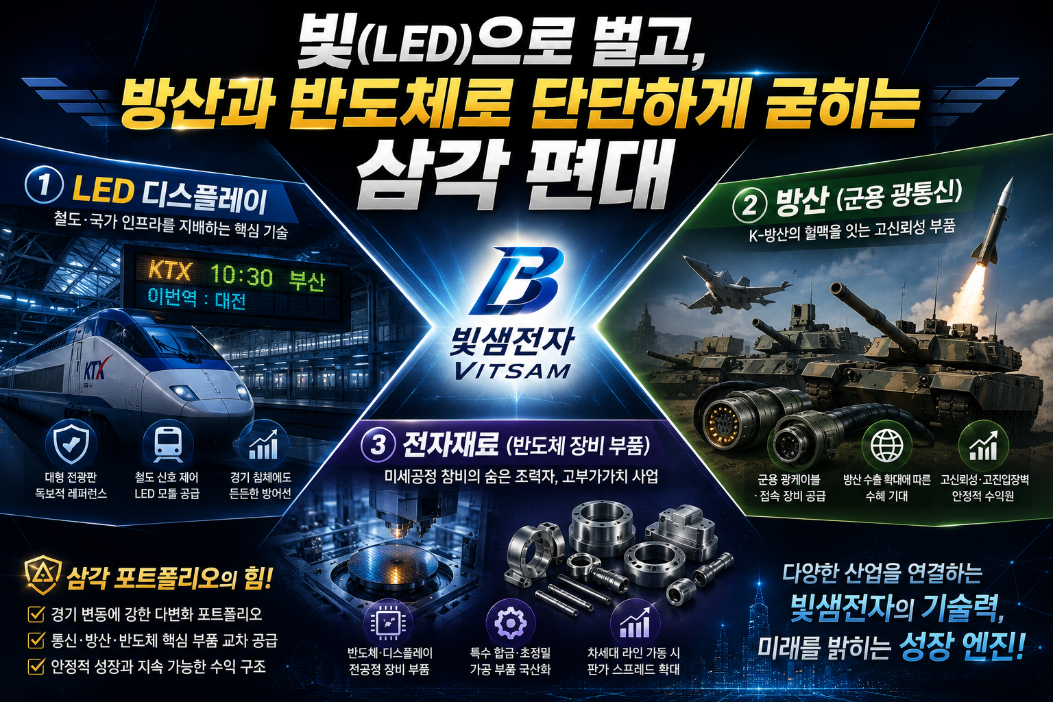 빛(LED)으로 벌고, 방산과 반도체로 단단하게 굳히는 삼각 편대