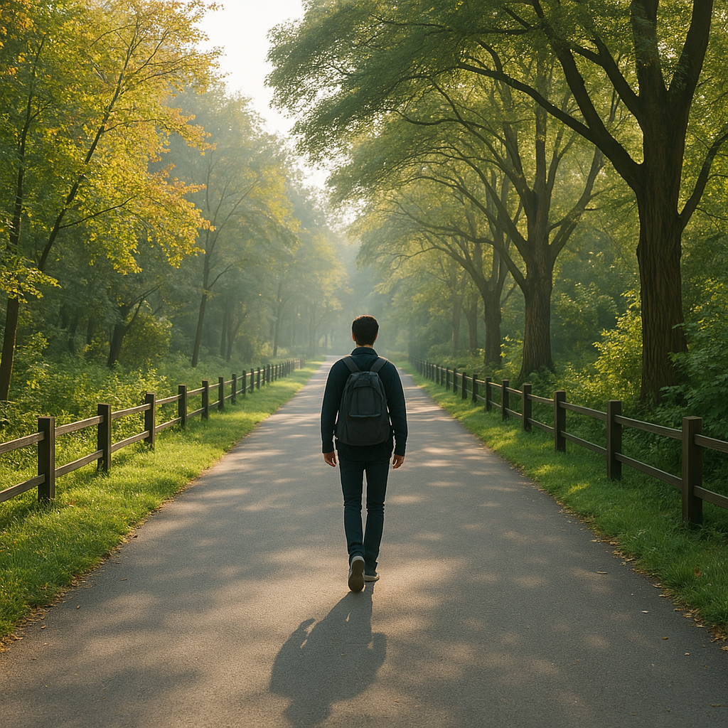 숲속을 산책하고 있는 사람 사진