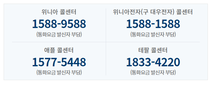 위니아 고객센터, 서비스센터 예약하기, 영업시간