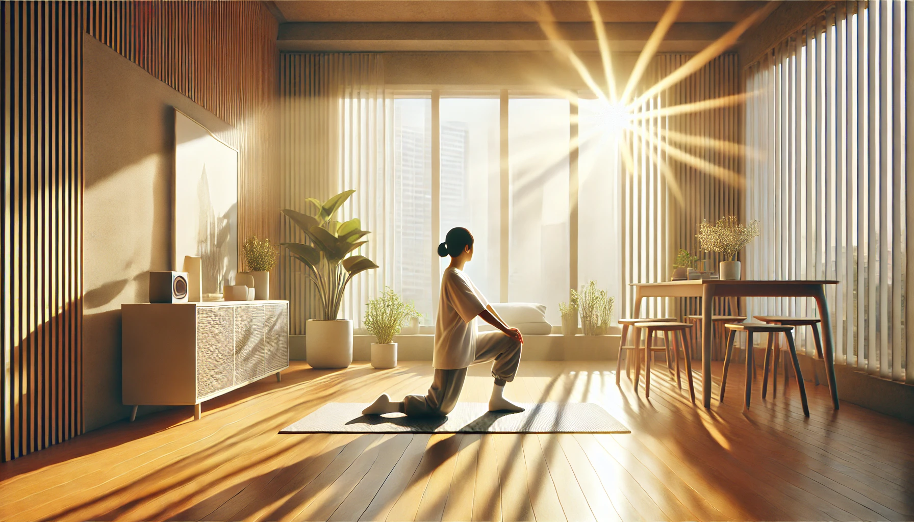 요가 매트 위에 서서 스트레칭하는 사람