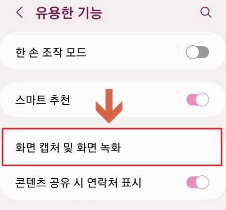 설정 유용한 기능 화면 캡처 및 화면 녹화